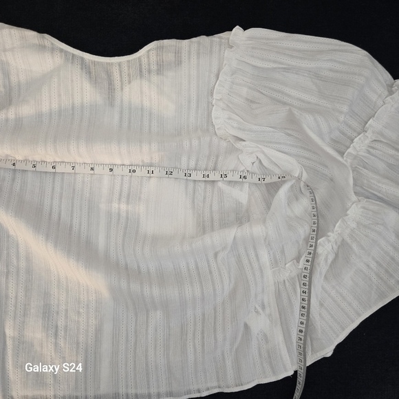 English Factory Womens Ruffle Wide Sleeve Top All Over Stripe Linen White Sz XS - Picture 5 of 8